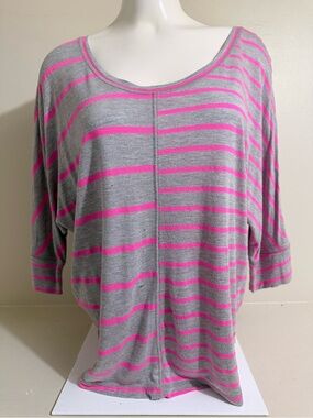 Reebok Gray & Hot Pink Striped Scoop Neck Tunic